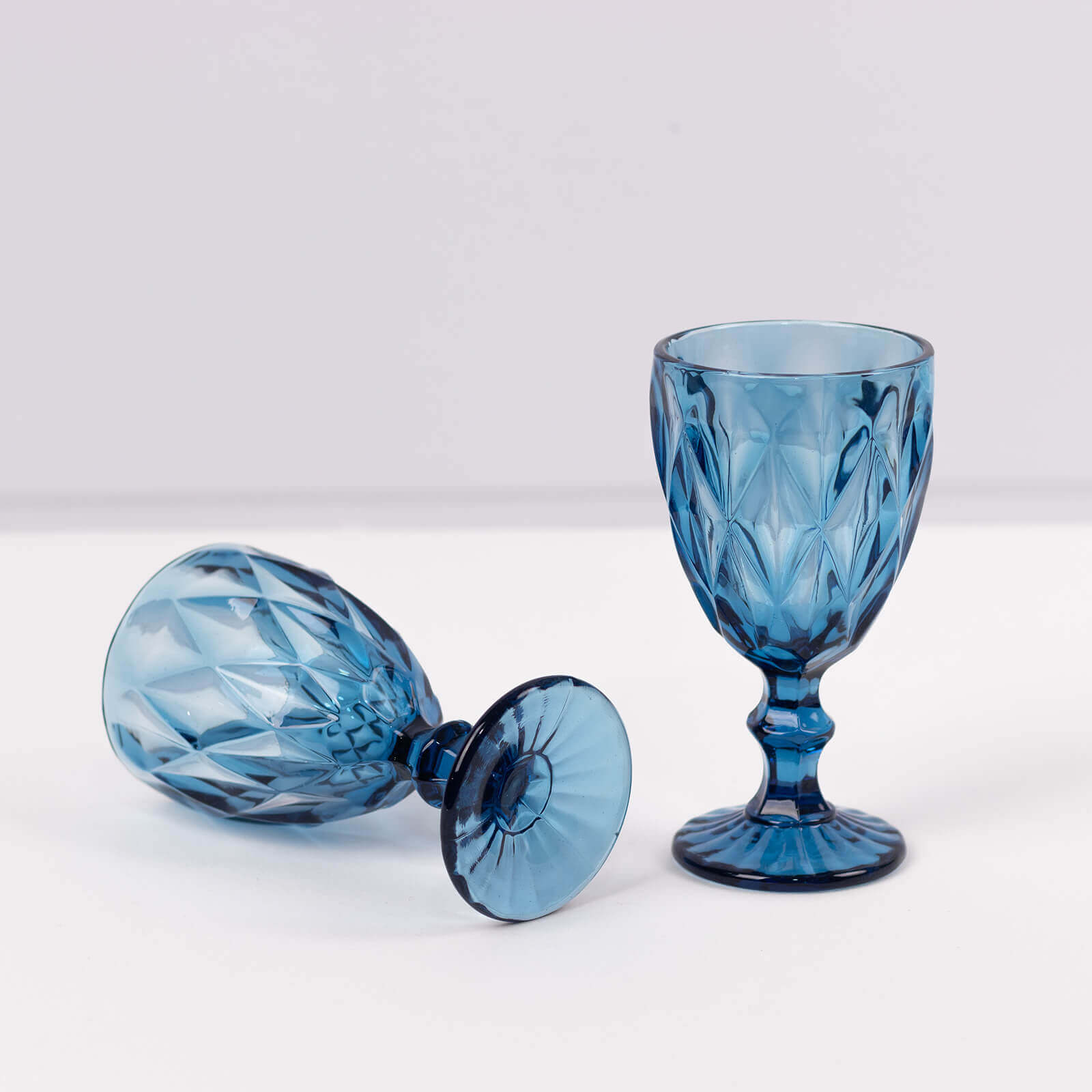 6-Pack Crystal Cut Wine Glasses 12oz Embossed Design Stemmed Ocean Blue 7" - Image 2